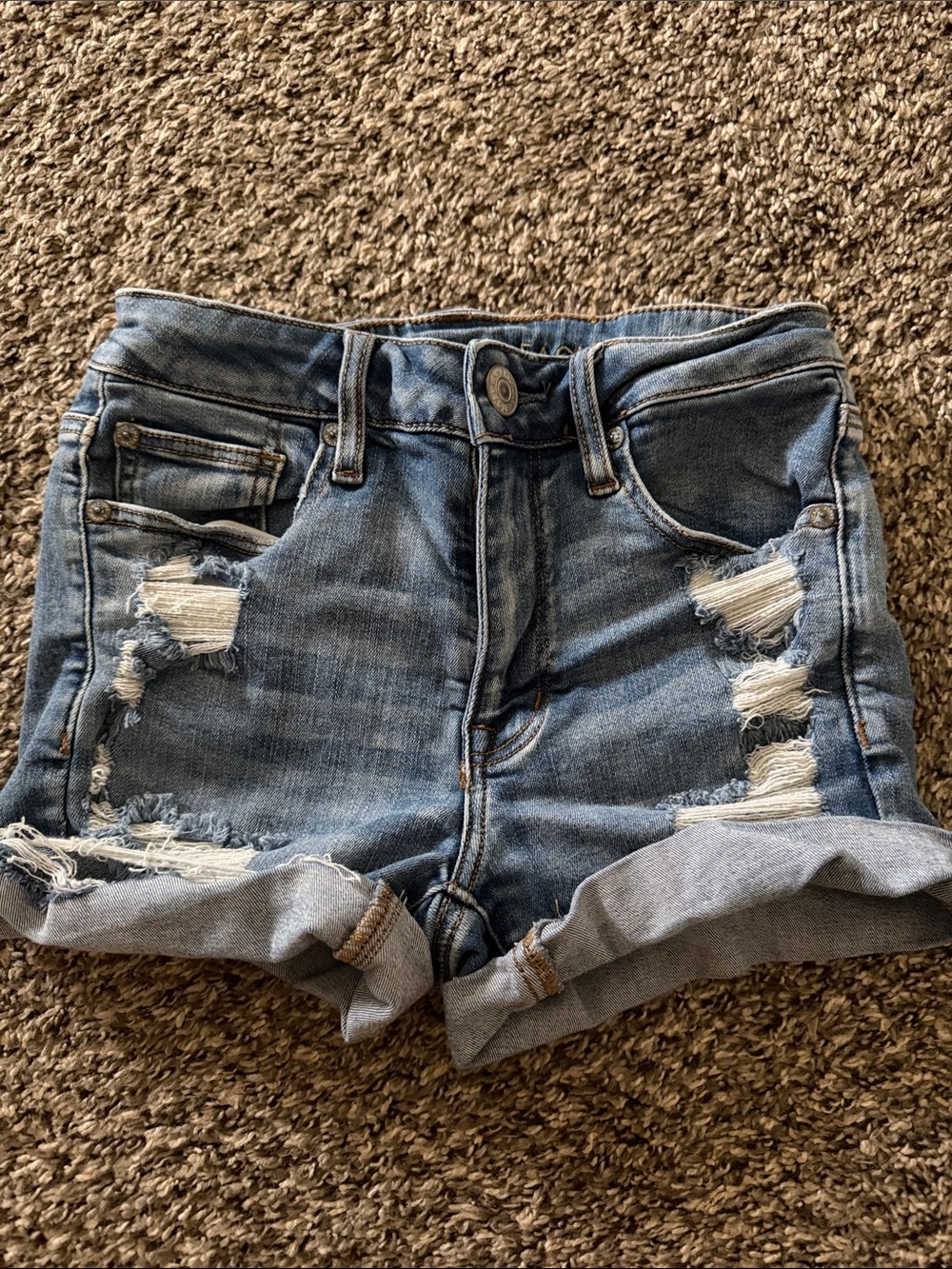 Aeropostale Denim Ripped Roll-Cuff Women's Shorts - Blue